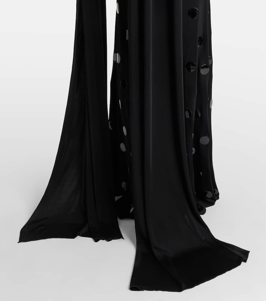 Embellished scarf-detail jersey gown