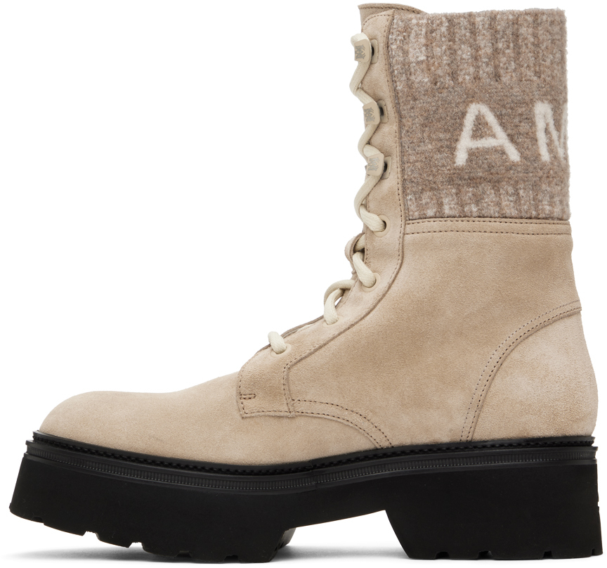 Tan knit collar combat boots