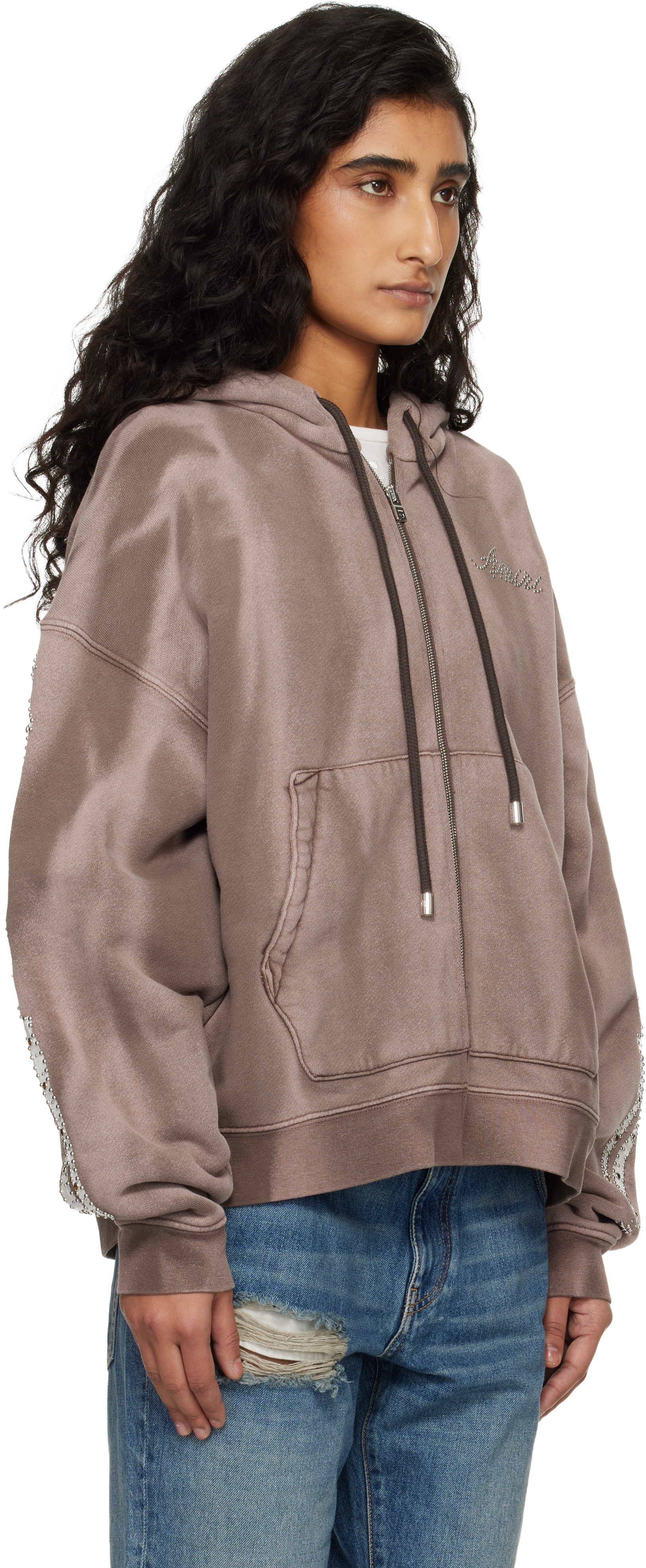 Brown Bones Studded Zip Hoodie