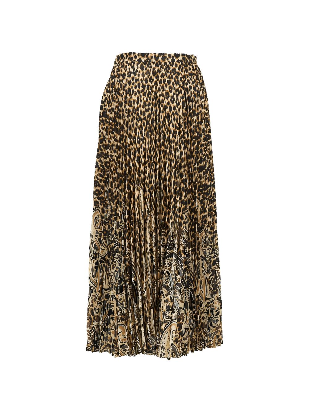 Mixed Print Pleated Skirt — Brown