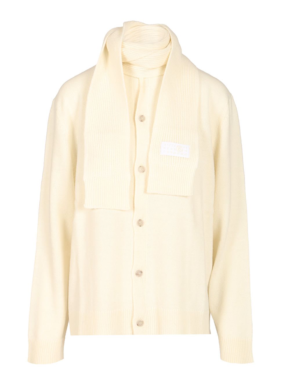 Scarf-detail button-up cardigan - Neutrals