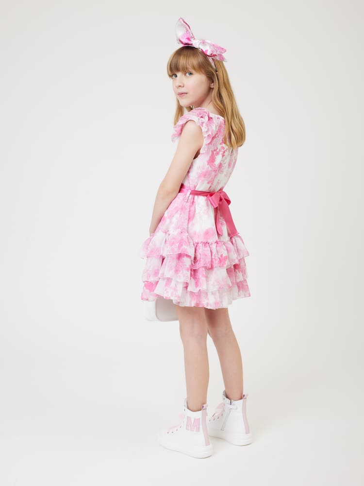 Monnalisa Floral bow-detail georgette dress