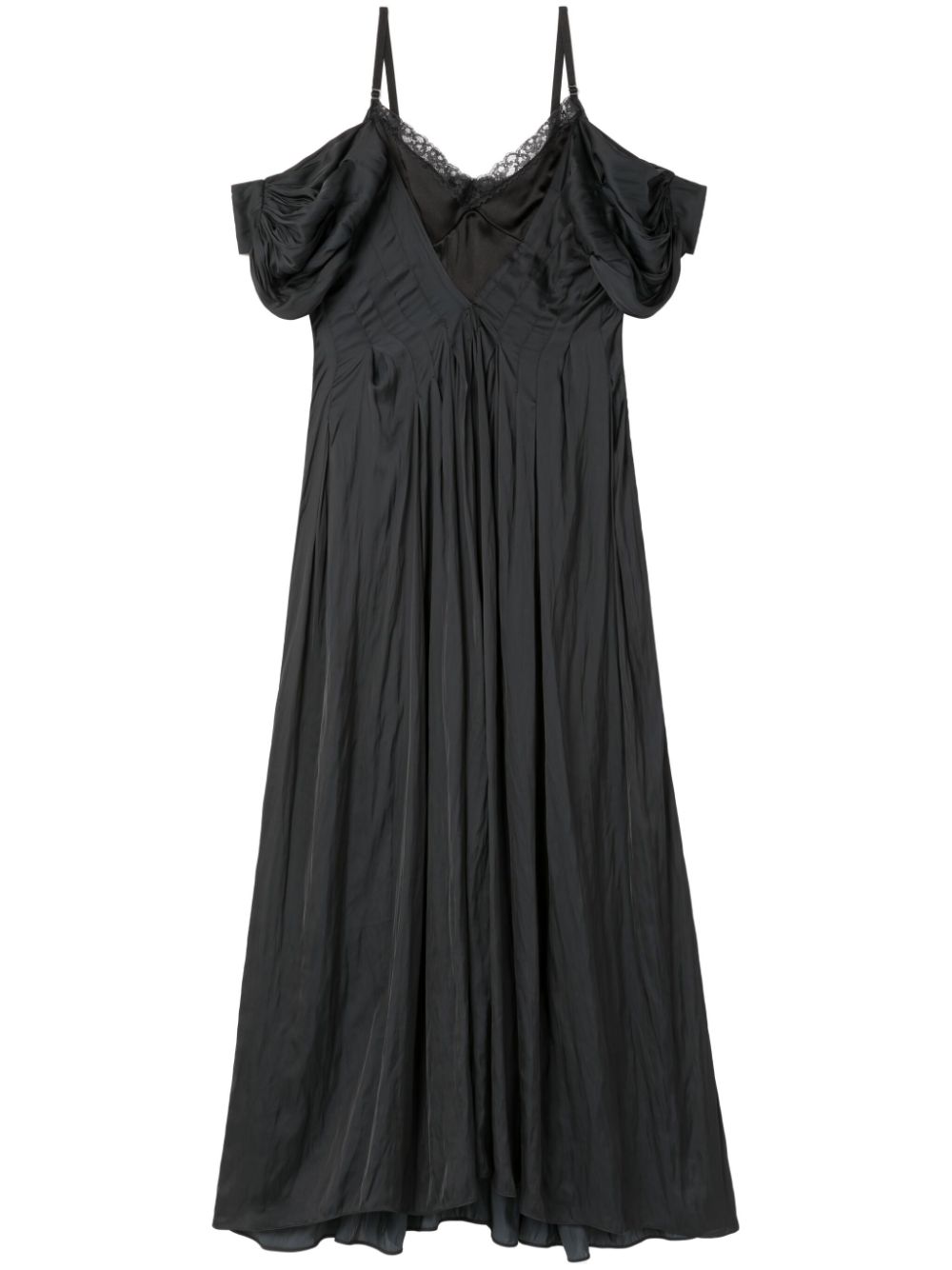 Off-shoulder lace-panel dress - Black