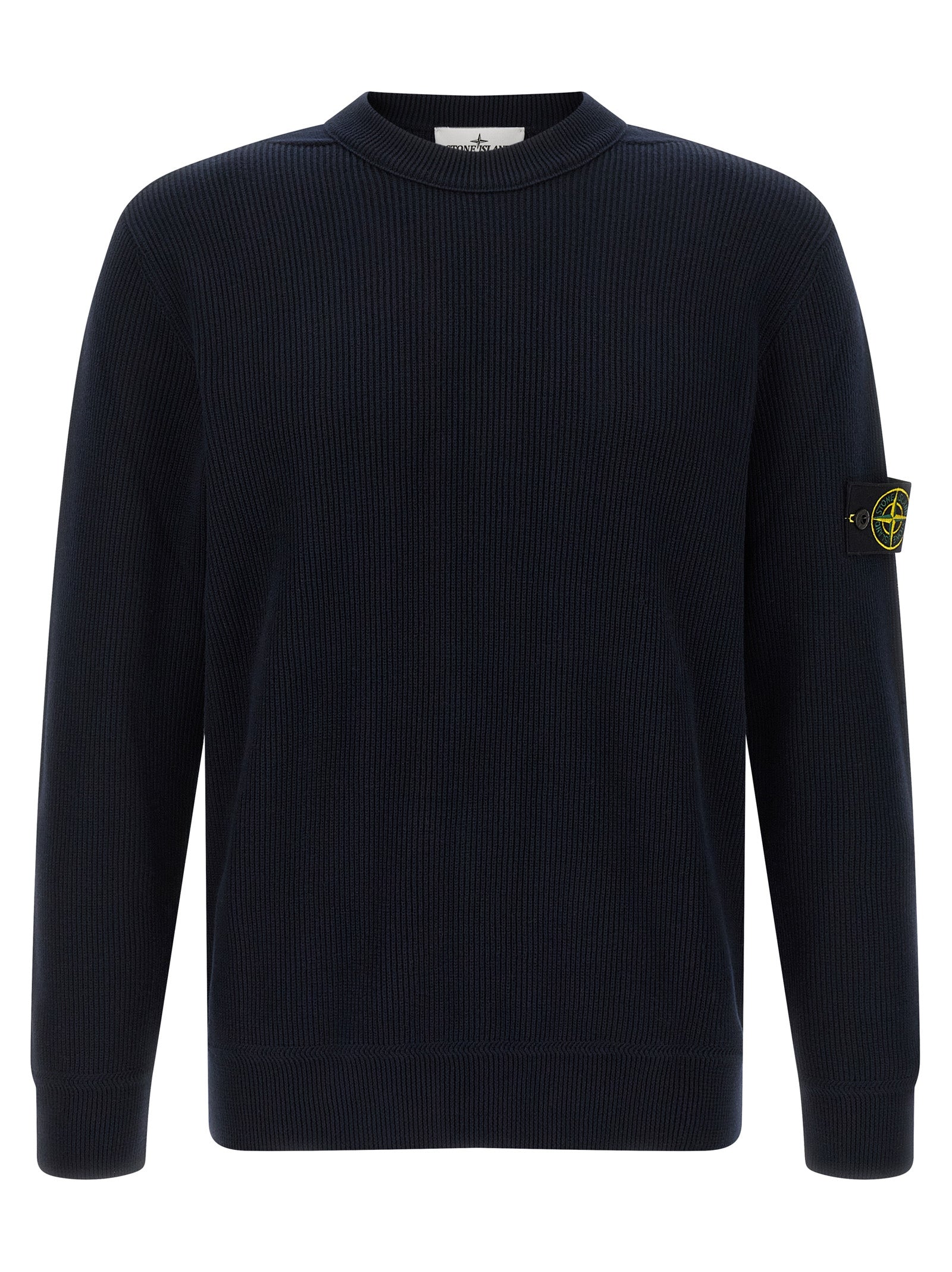 Ribbed Cotton Crewneck Sweater — Blue