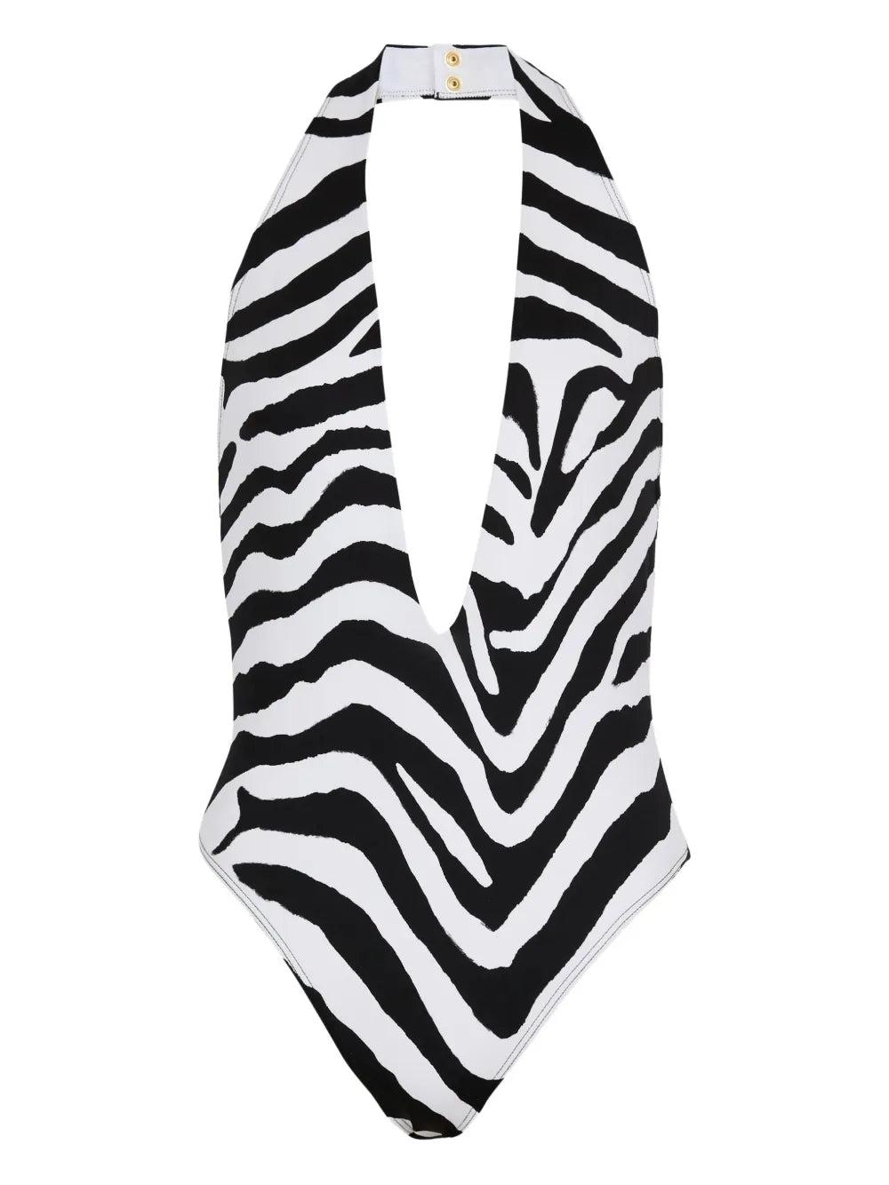 Zebra-Print Halterneck Swimsuit — White