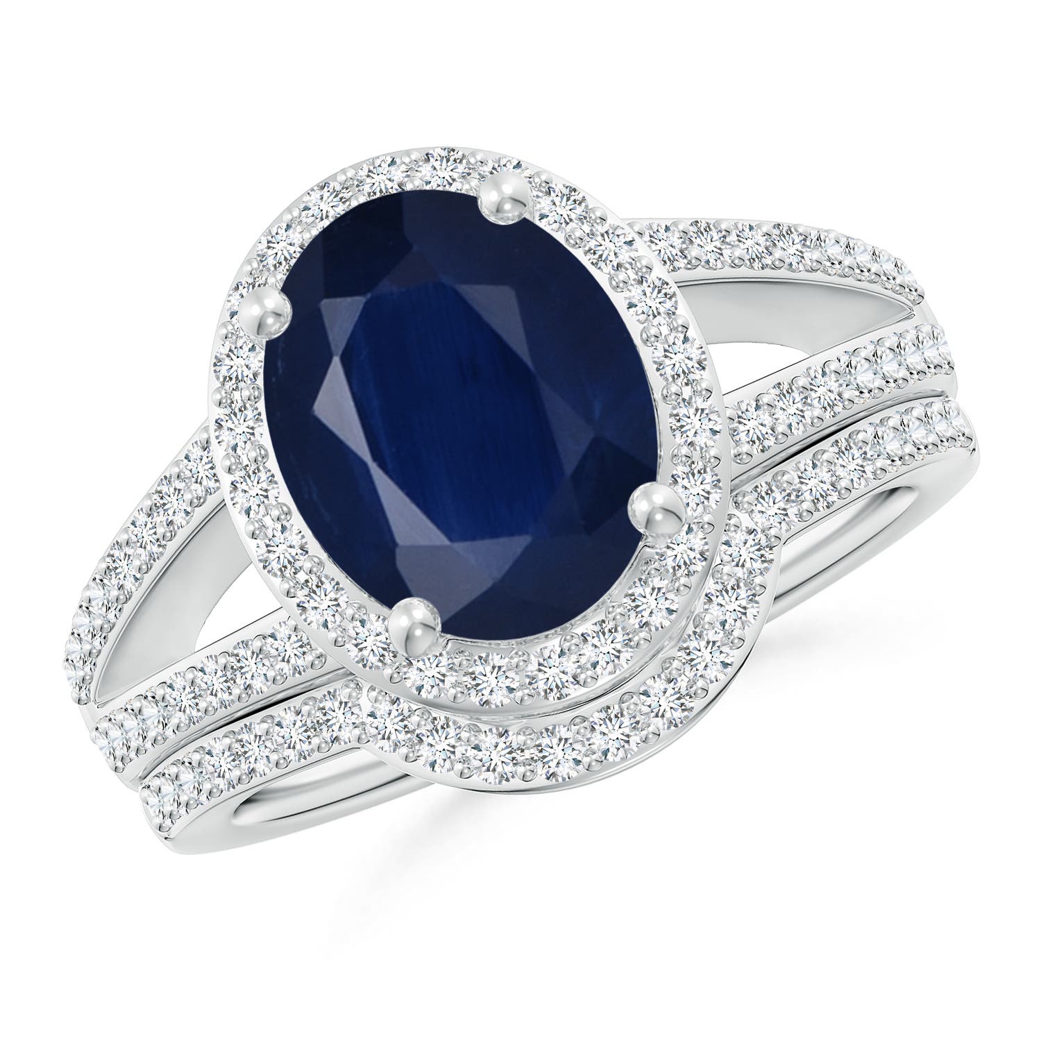 Angara 3.3 Carats Sapphire and Diamond Split Shank Bridal Set in Platinum