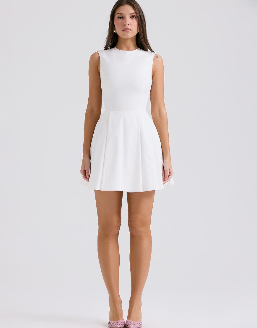 Claretta pleated cotton mini dress in white