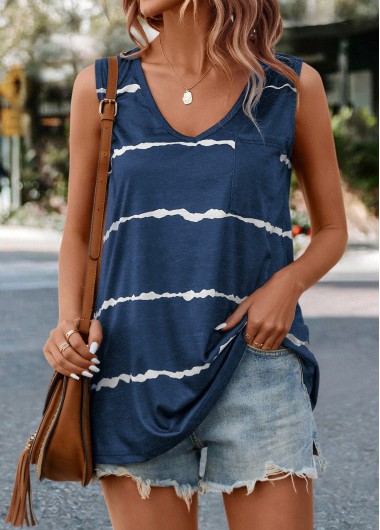 Modlily Black Striped V Neck Tank Top