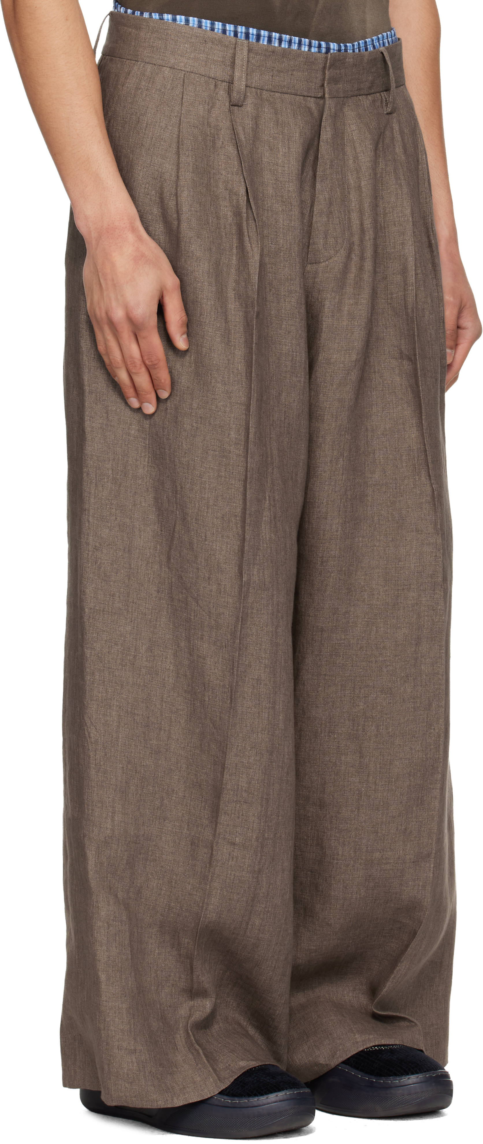 Beige Pleated Suit Trousers