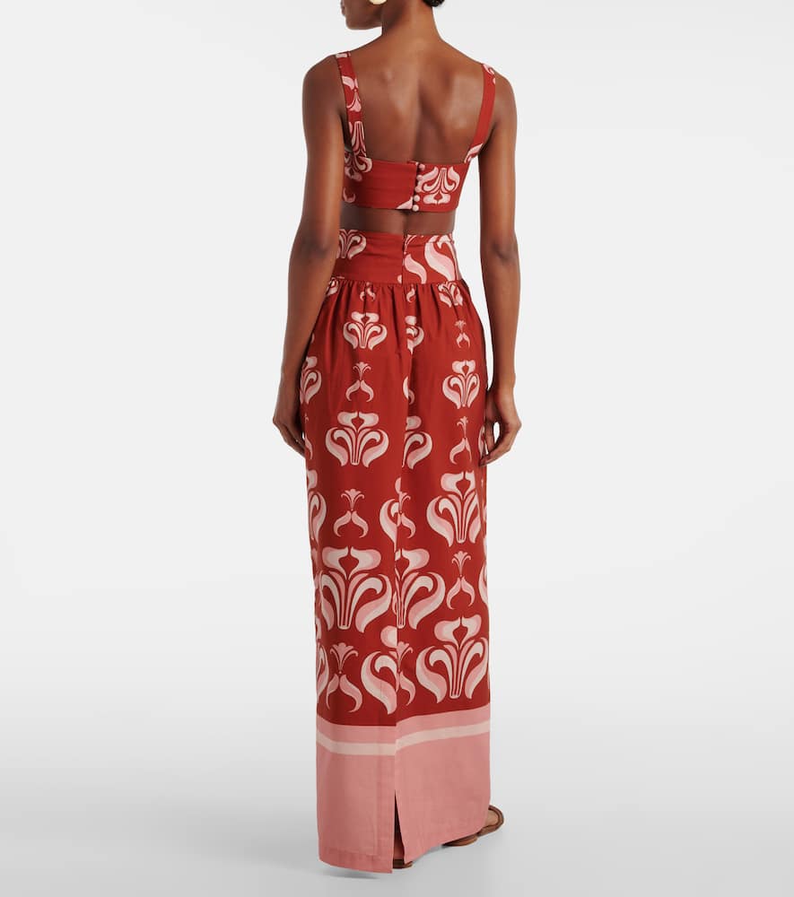 Gathered cotton poplin maxi skirt