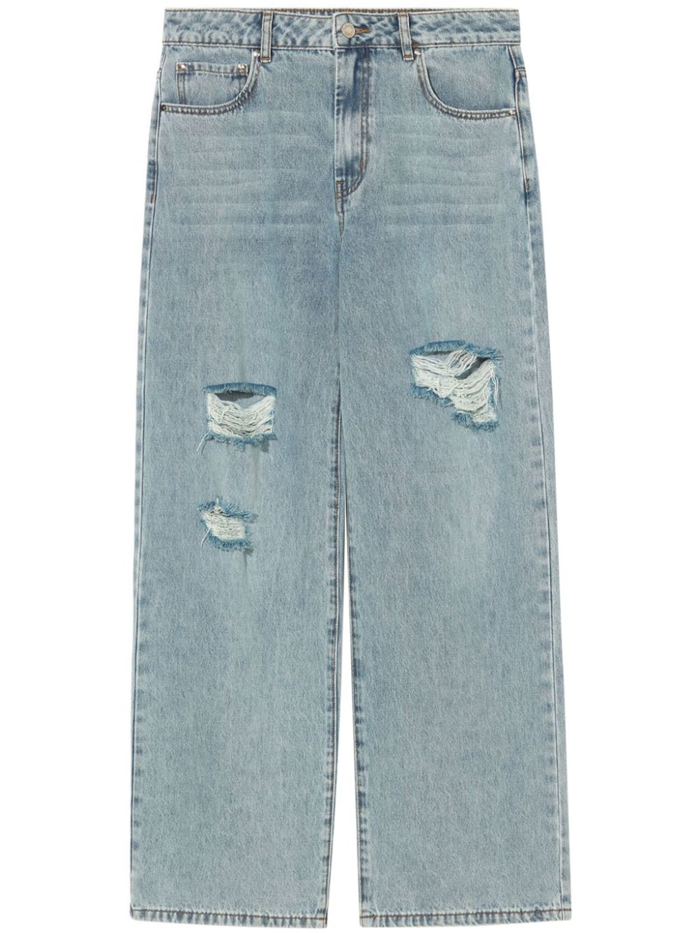 Distressed-effect mid-rise jeans - Blue