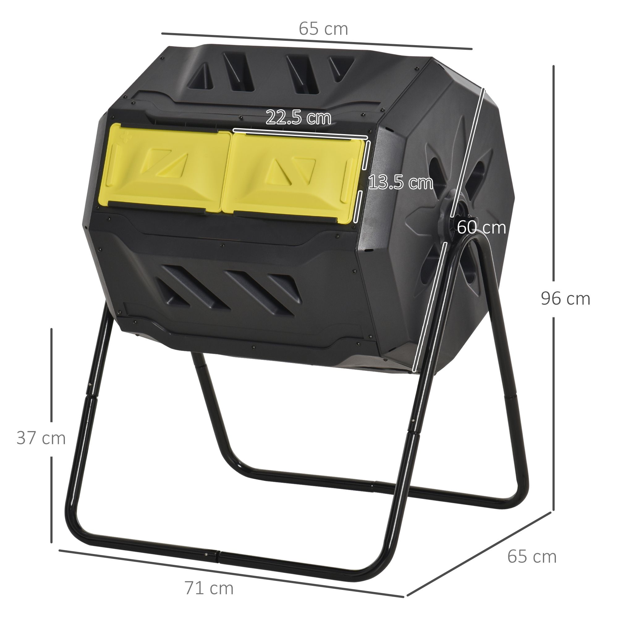 Outsunny 160L Outdoor Tumbling Compost Bin With Dual Chamber In Yellow