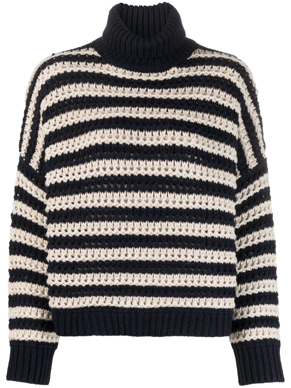 Striped Virgin Wool Blend Sweater — Navy
