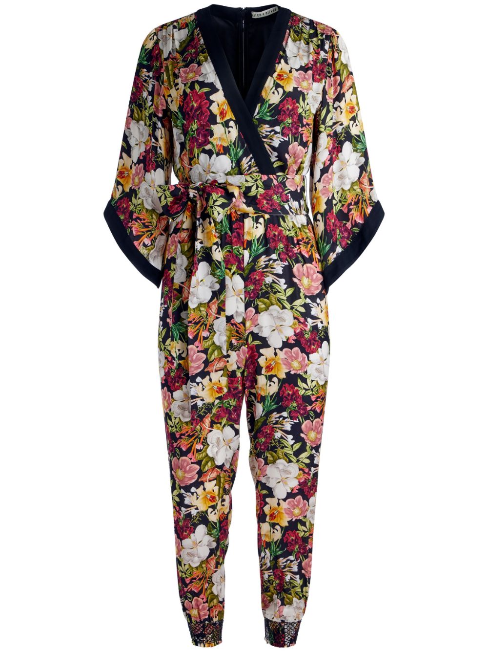 Floral-print tied-waist jumpsuit - Black