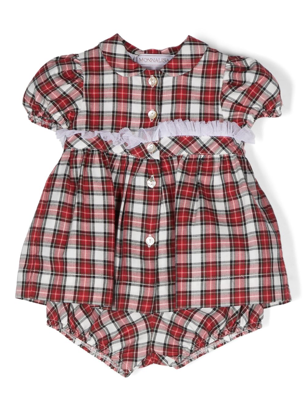 Ruffle-detail plaid-pattern dress - Red