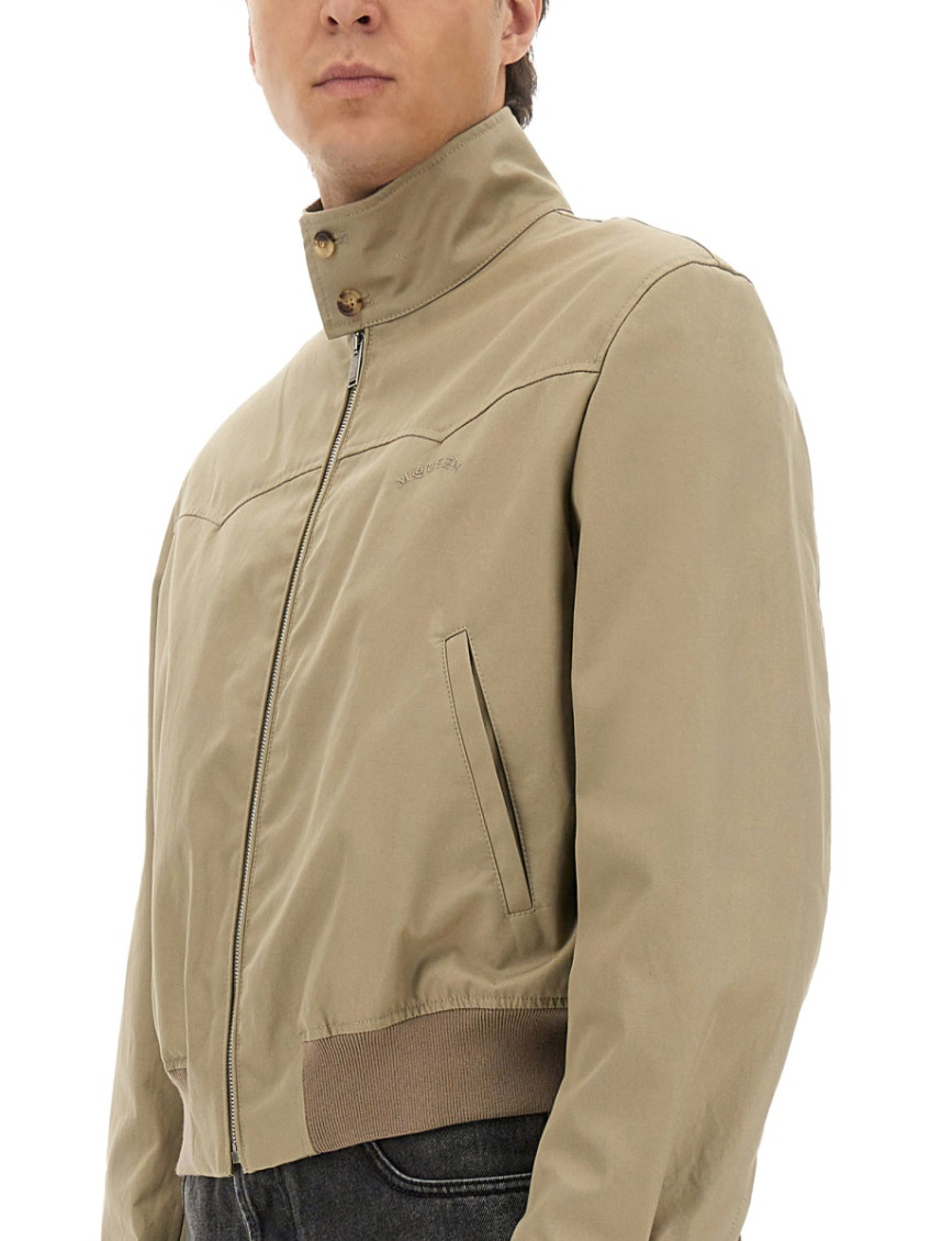 Beige Solid Mock Collar Jacket