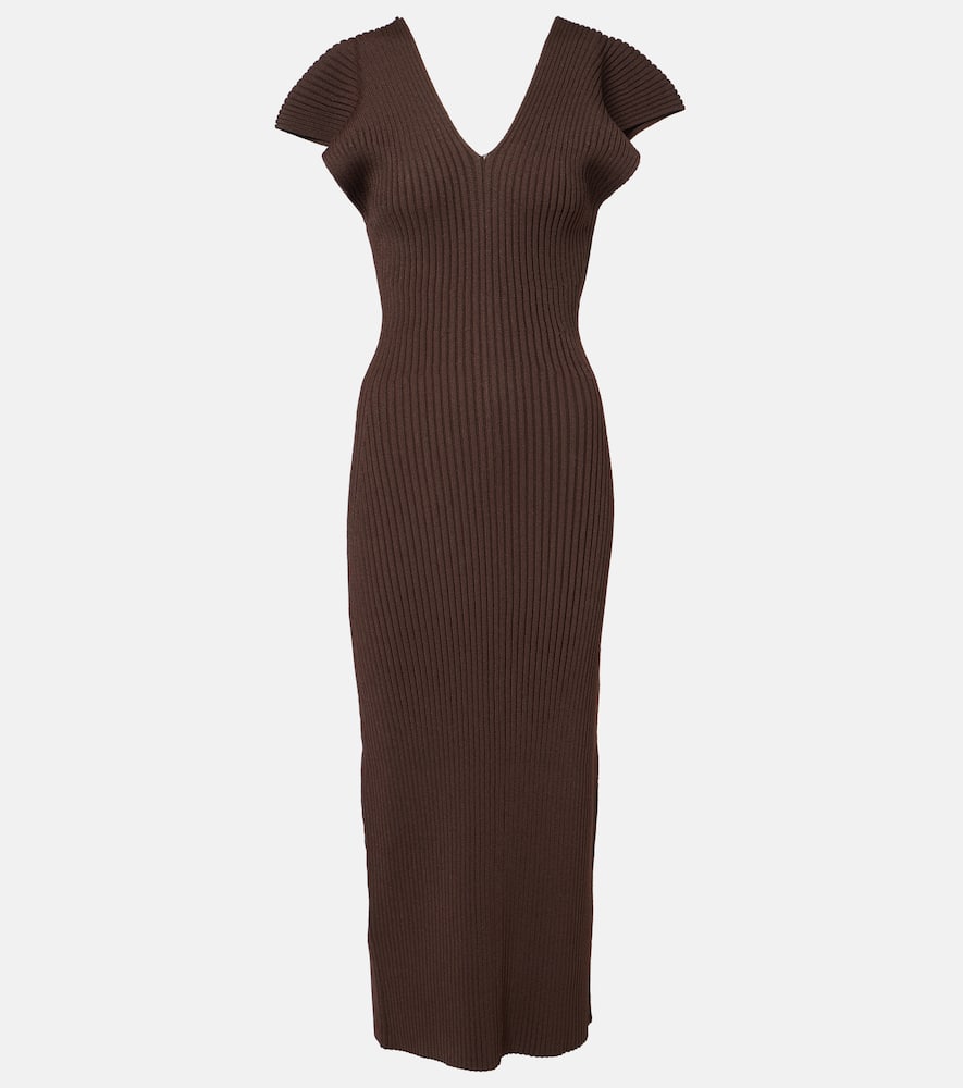 Trey ruffled ribbed-knit gown