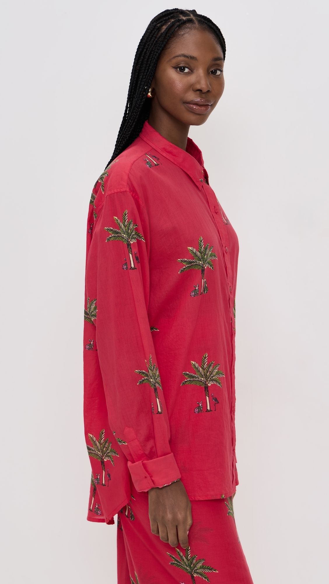 Classic Button Down Shirt Petit Palm Red One Size
