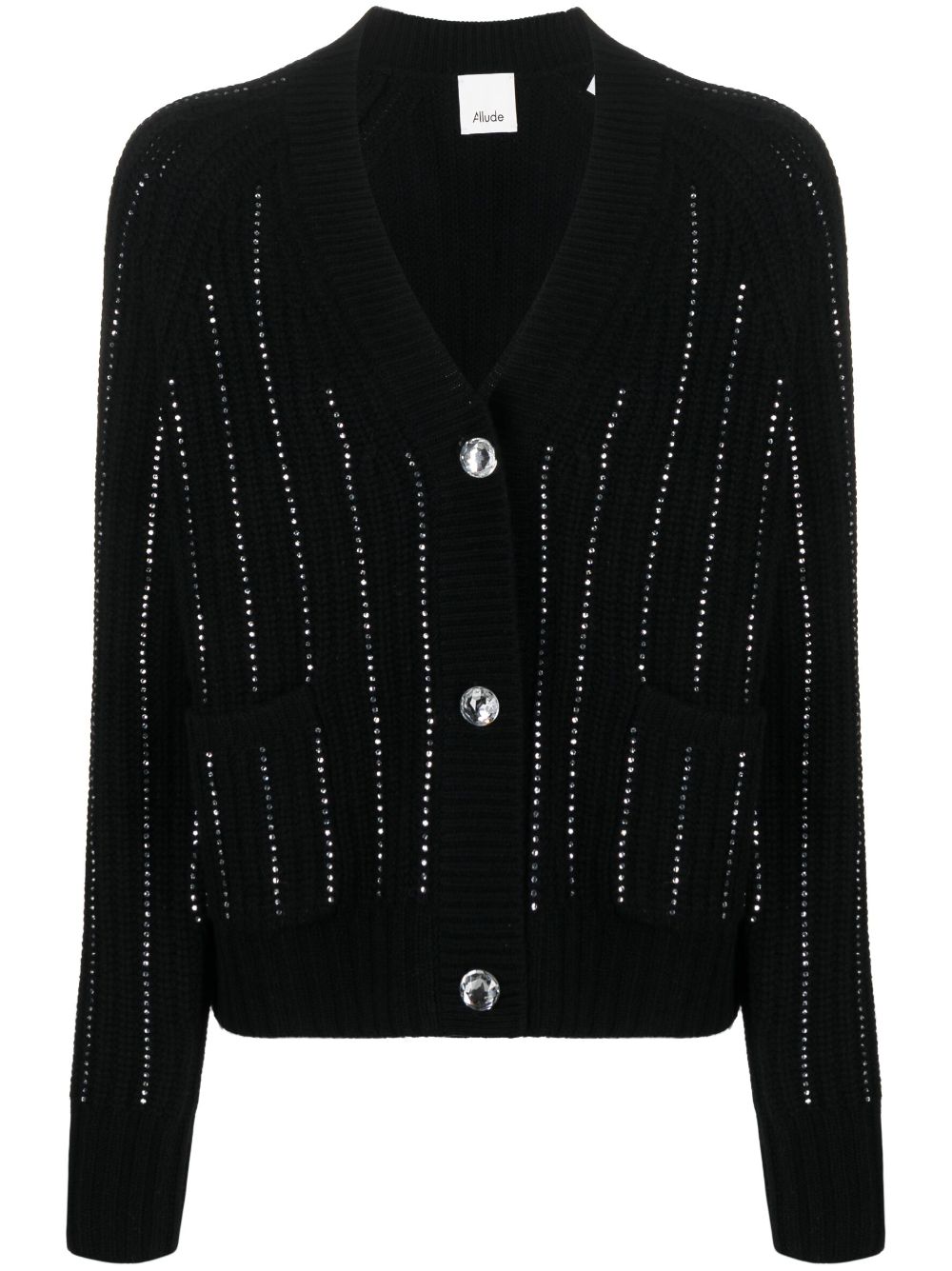 Rhinestone-stripes wool-blend cardigan - Black