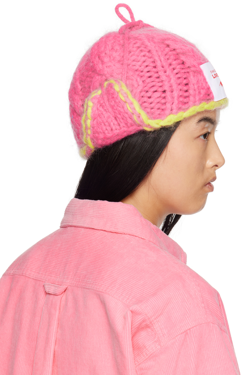 Charles Jeffrey LOVERBOY Pink & Yellow Chunky Aviator Beanie