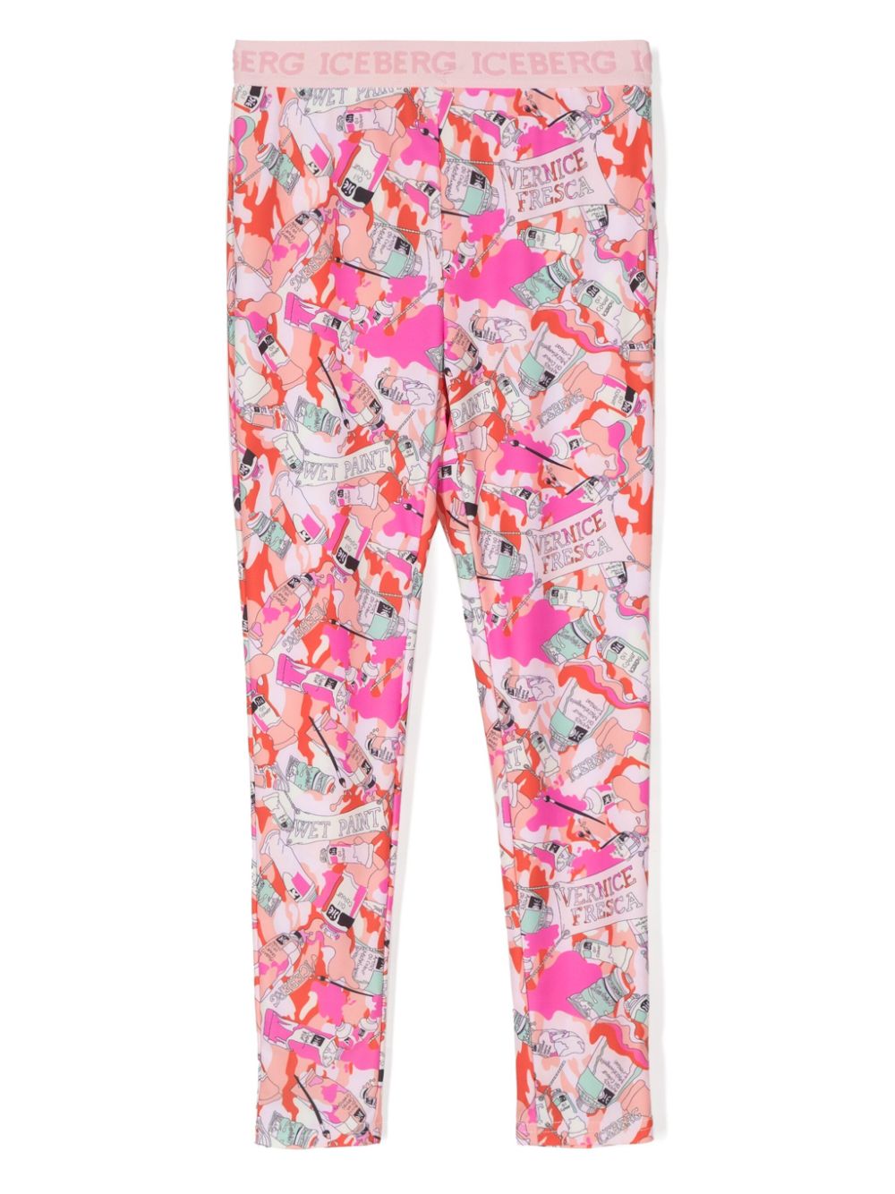 Paint tube-print logo-waistband leggings - Pink