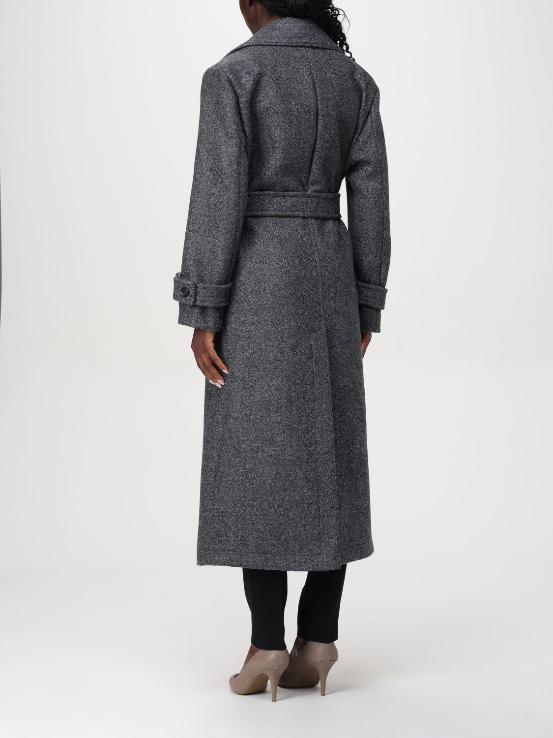 Tie-fastening double-breasted coat - Grey