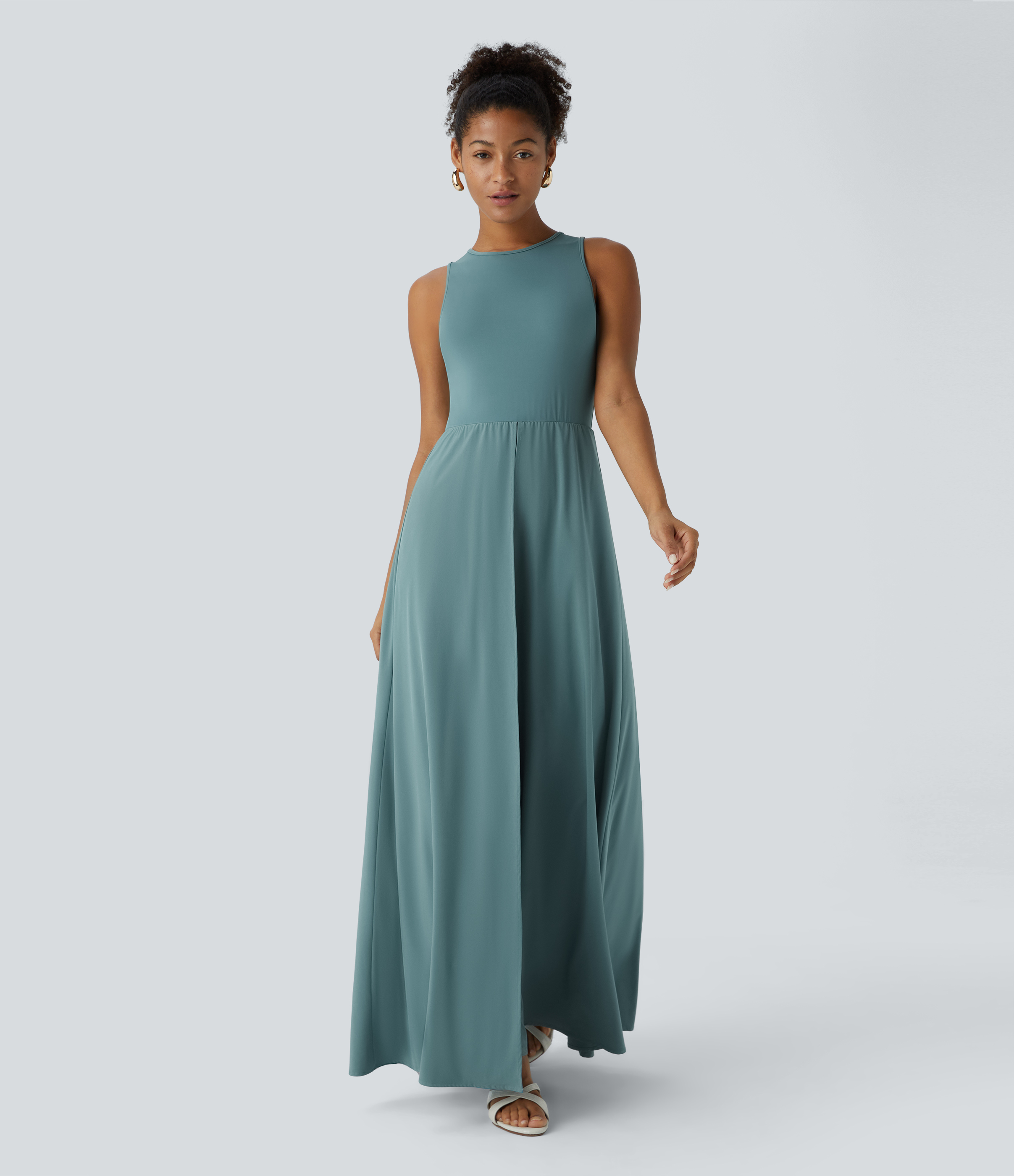 Breezeful™ Zipper Sleeveless Pocket Contrast Quick Dry Jumpsuit  - Stone Blue