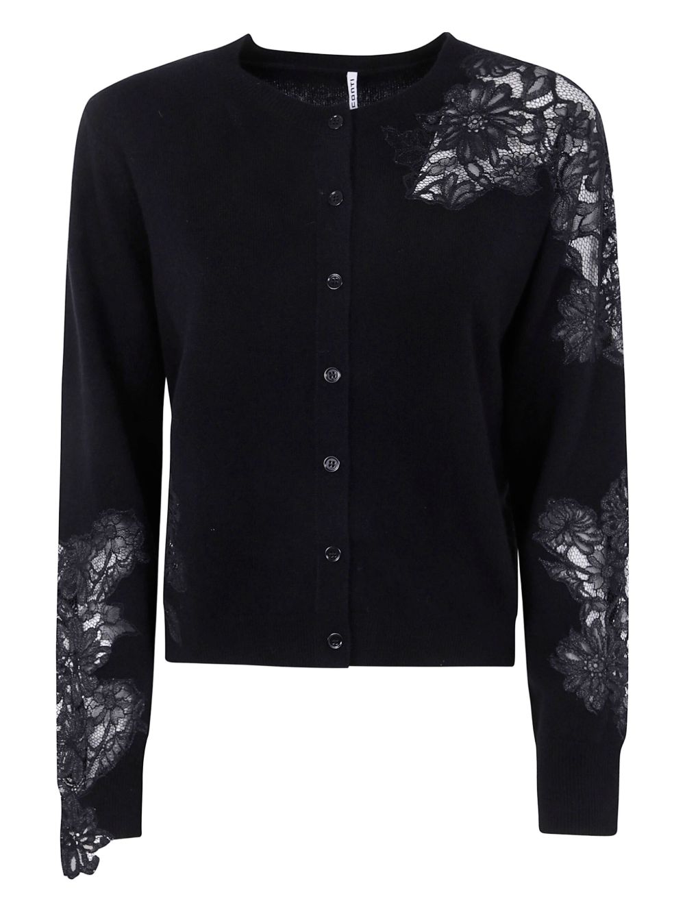 Lace-paneled wool cardigan - Black