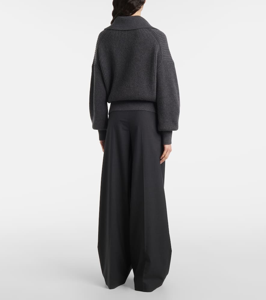 Ribbed-knit wool-blend polo sweater