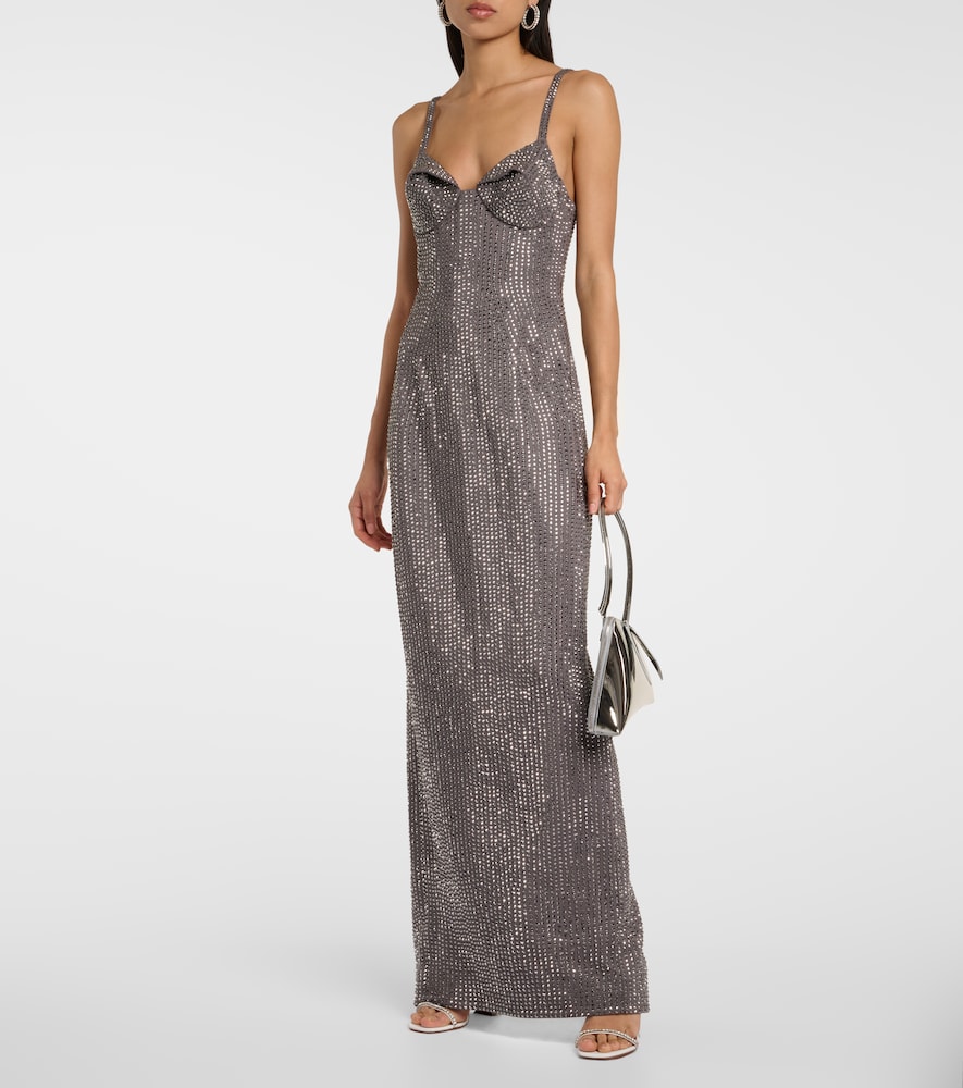 Crystal-embellished jersey gown