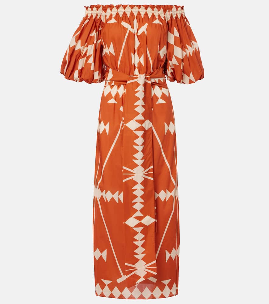 Printed cotton poplin midi dress