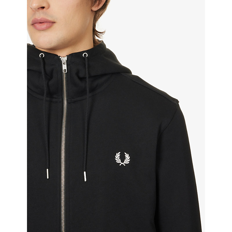 Mens Black Logo-embroidered Zip-up Cotton-blend Hoody