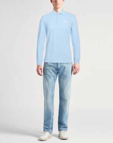 Man Polo shirt Sky blue Size L Cotton