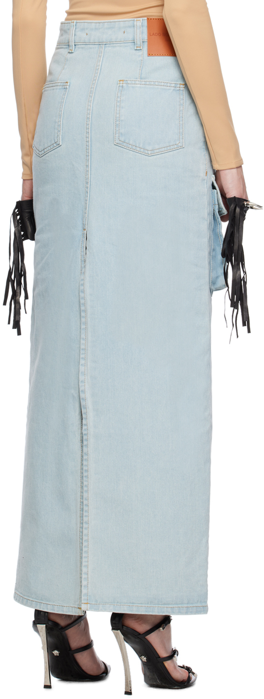 Lado Bokuchava Blue Cargo Denim Maxi Skirt