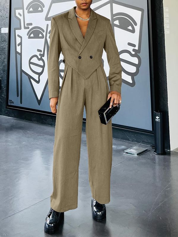 Men's Fashion Loose Two Pieces Outfit SKUL36347 - Khaki / S