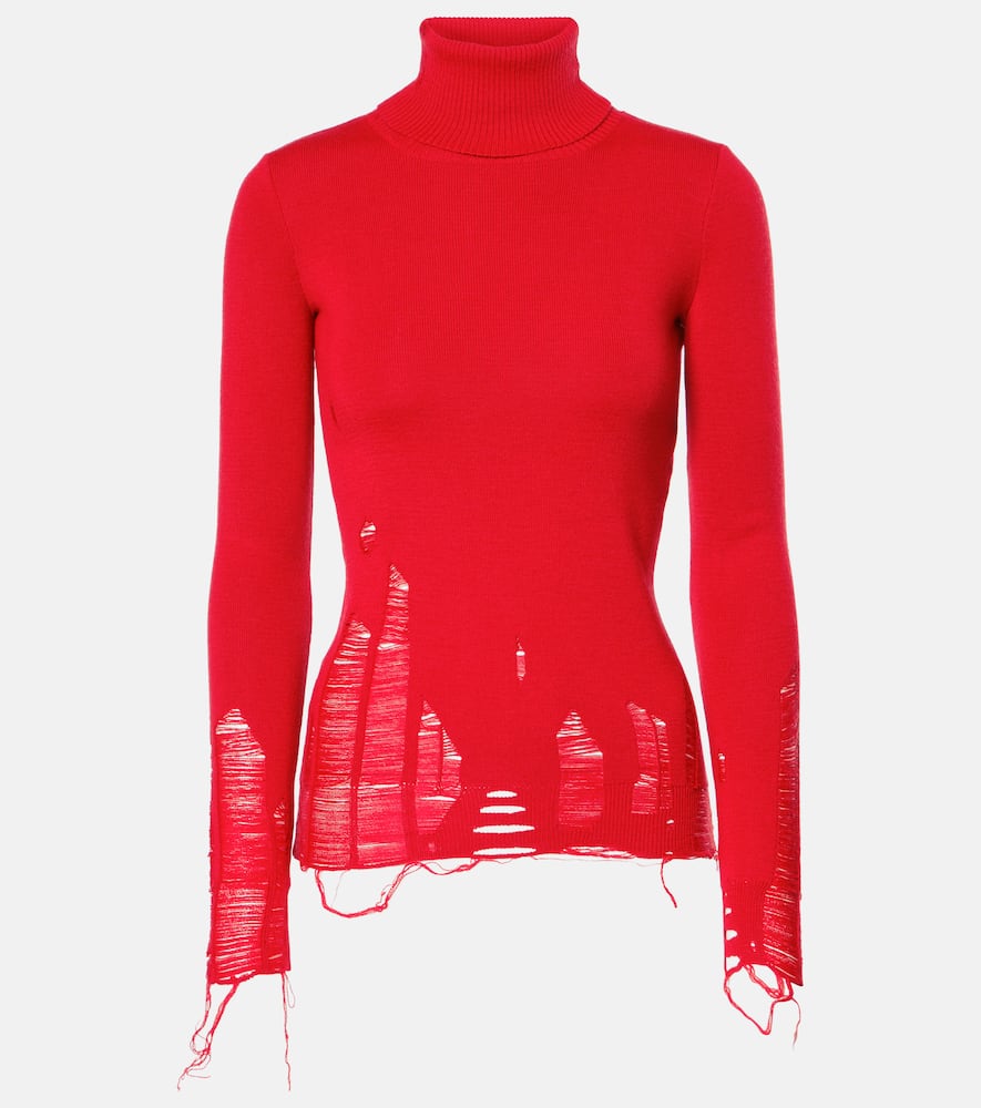 Distressed wool-blend turtleneck sweater