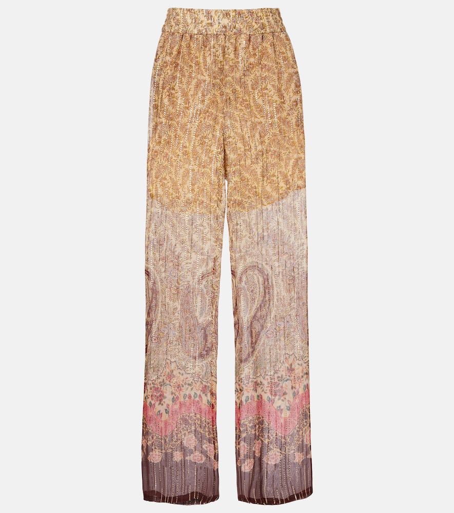 Printed silk-blend wide-leg pants