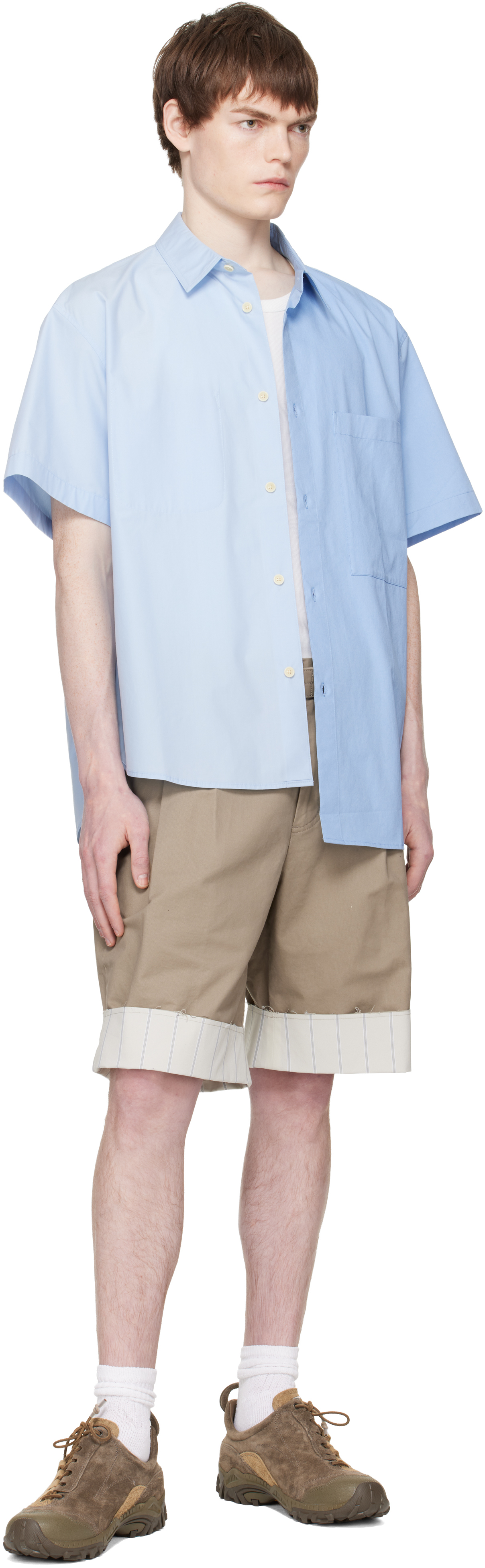 Blue Split Short Sleeves Shirt