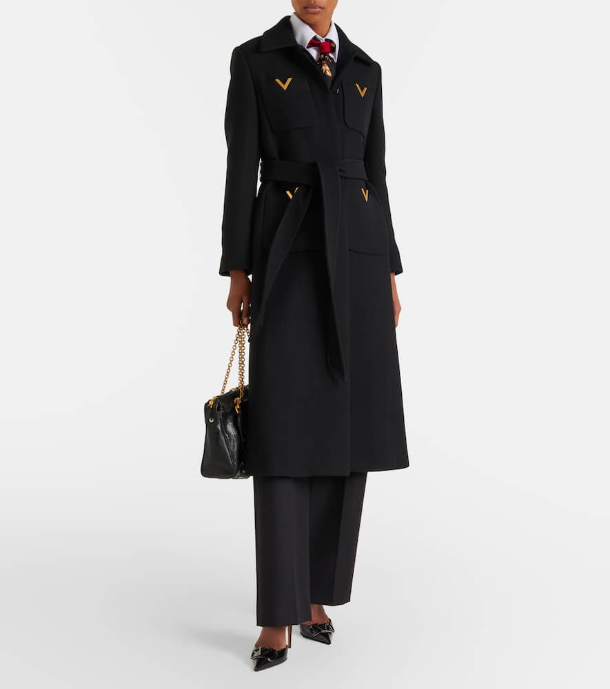 VGold belted wool and silk coat