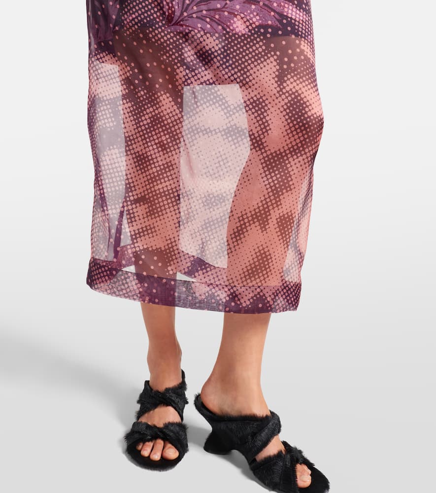 Layered printed silk-blend midi skirt
