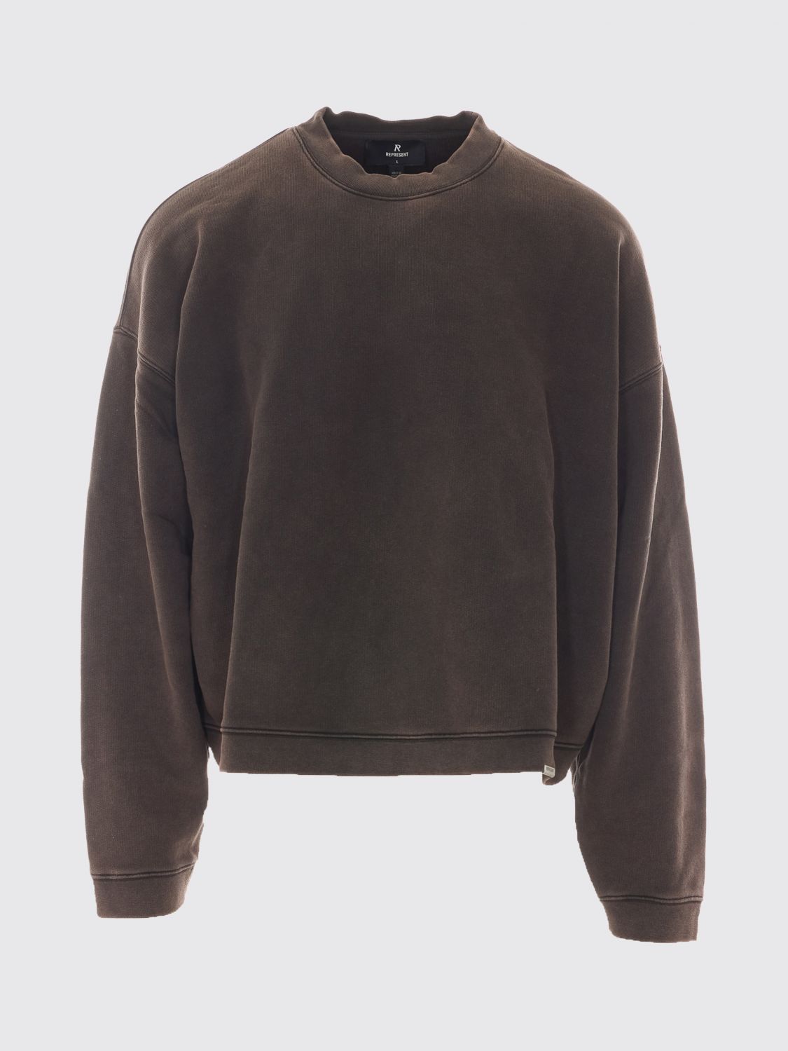 Crewneck Sweatshirt in Brown Cotton with Applied Logo and Dropped Shoulders