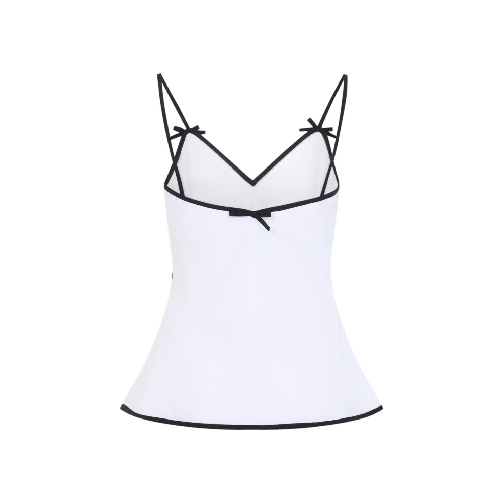 White Solid V Neck Top