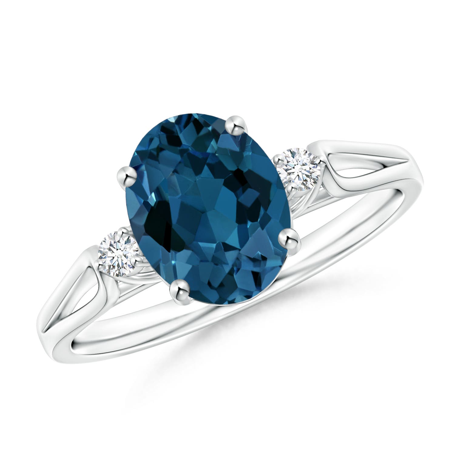 Angara 2.25 Carats Oval London Blue Topaz Loop Shank Ring with Diamond Accents in Platinum