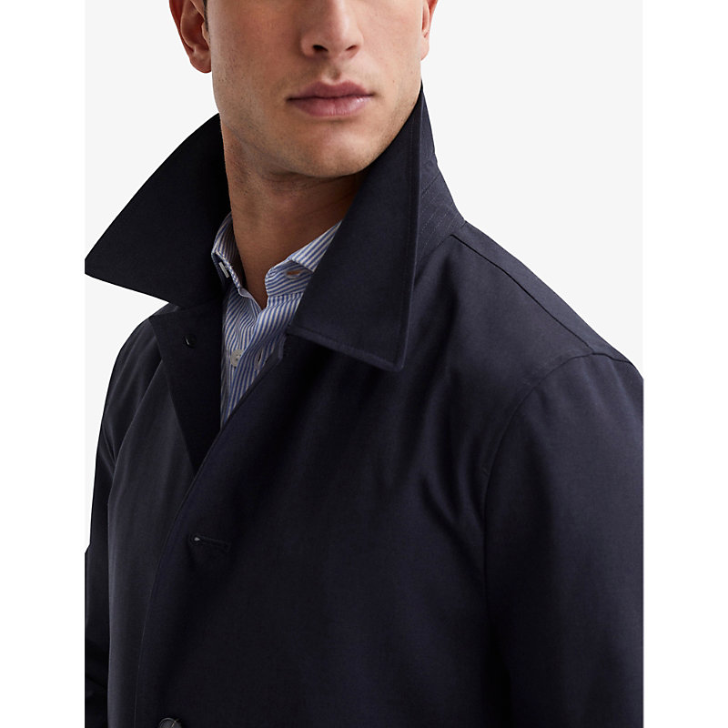 Mens Navy Perrin Removable Zip-neck Insert Woven mac Coat L