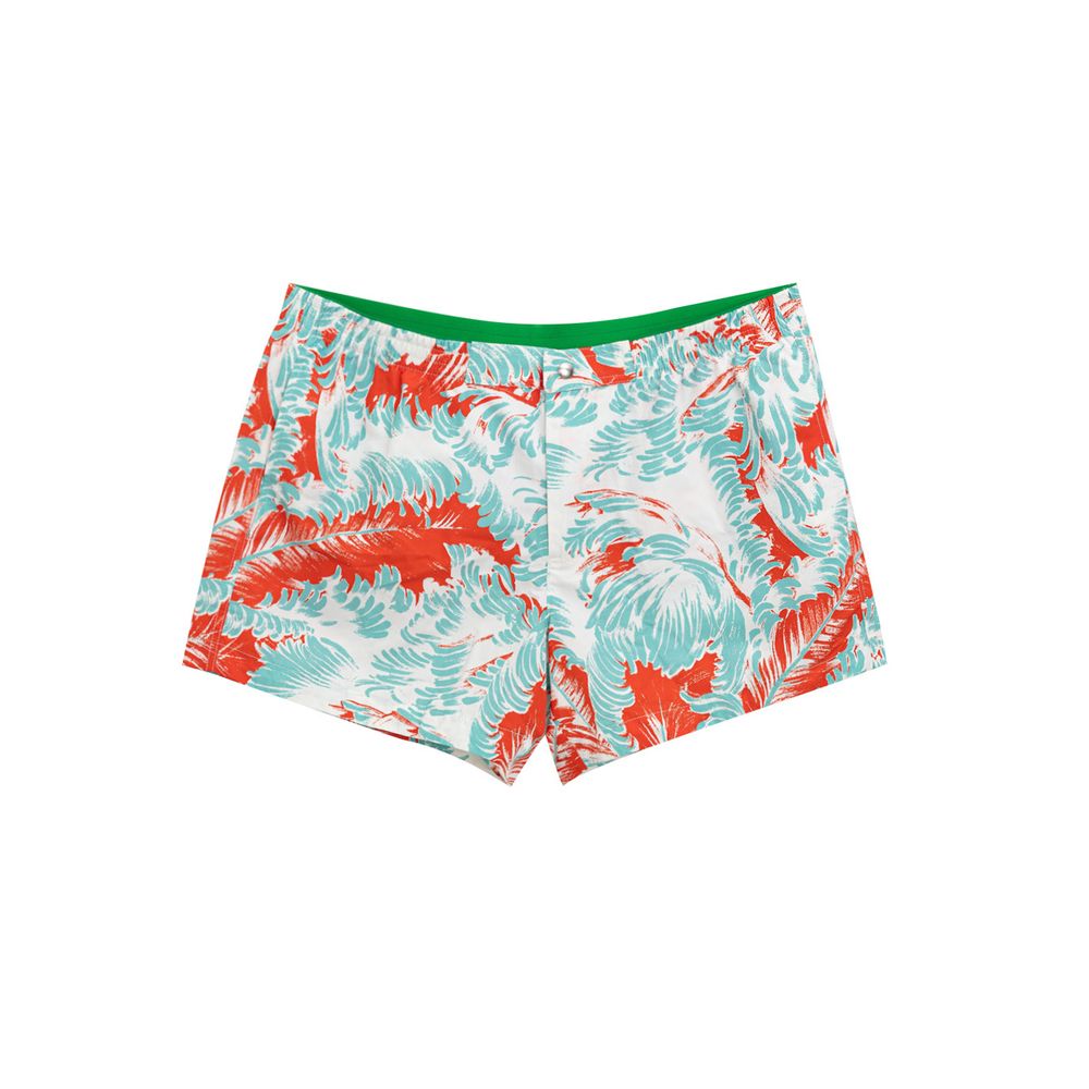 Feather-Print Polyamide Swim Shorts — White