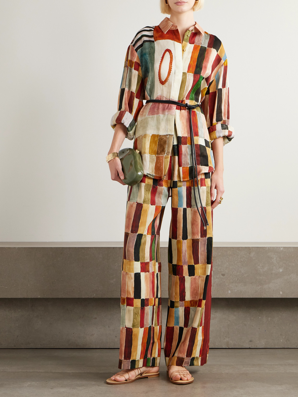 Majorelle Printed Linen And Silk-blend Wide-leg Pants - Red