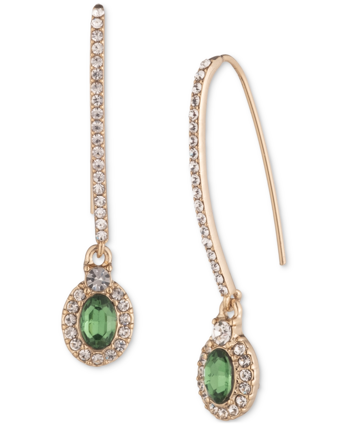 Pave & Stone Oval Halo Threader Earrings - Lt/pas Grn