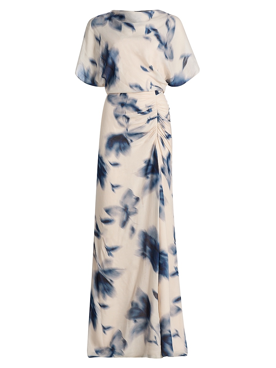 Women's Blurred Floral Draped A-Line Gown - Slate Multi