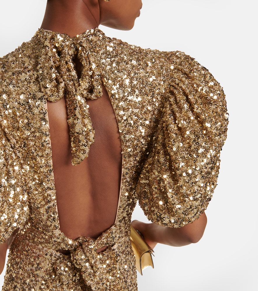 Rotate Sequined puff-sleeve midi dress