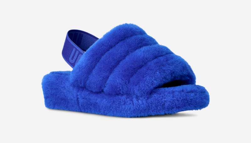 ® Women's Fluff Yeah Slide Sheepskin Slippers in Regal Blue/Dazzling Blue